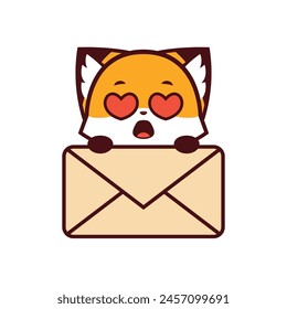 Cute Fox with love expression Holding a Mail Icon, vector icon, vector logo, vector sign