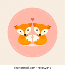 Cute fox in love. Happy Valentine's day postcard. Vector illustration