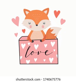 Cute fox in a love letter. Valentine's day. Vector illustration design.