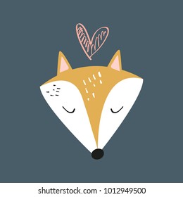 Cute fox in love, sign, wild, cutie. Decor elements, sticker. Vector, clip art. Isolated.