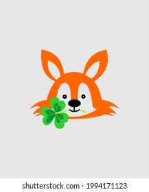 Cute fox with with lucky clover icon vector design.