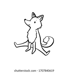 Cute fox making yoga stretch, black line vector character isolated. Lovely forest animal anthropomorphic character. Curious sneaky fox stretching. Woman fitness mascot. Minimal foxie line art icon