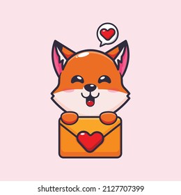 cute fox mascot cartoon character illustration in valentine day