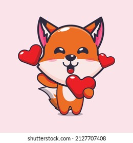 cute fox mascot cartoon character illustration in valentine day