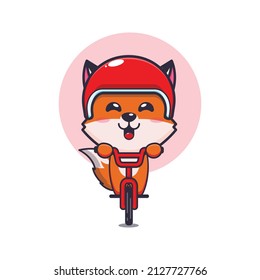 cute fox mascot cartoon character ride on bicycle