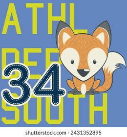Cute fox mascot design with pastel colors in a college or varsity style with patch numbers and a textured background, either for wrapping or for textile. fashion design