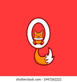 Cute Fox mascot logo inside letter O icon character illustration