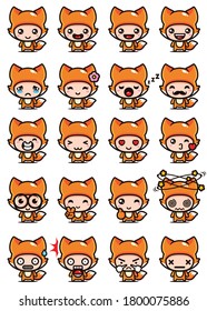 cute fox mascot set