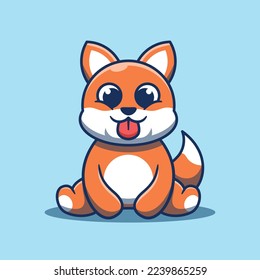 Cute fox mascot sitting vector illustration in cartoon style