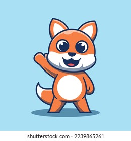 Cute fox mascot waving vector illustration