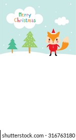 cute fox merry christmas greeting card
