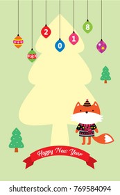 Cute fox Merry Christmas greeting.