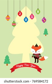 Cute fox Merry Christmas greeting.