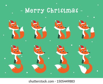 cute fox merry christmas vector collection