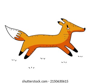 Cute fox in modern cartoon flat style. Isolated vector illustration. Funny cute animal with red tail. Forest sly predator.