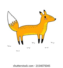Cute fox in modern cartoon flat style. Isolated vector illustration. Funny cute animal with red tail. Forest sly predator.