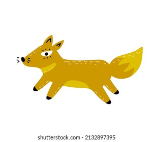 Cute fox in modern simple flat style. Isolated vector illustration. Funny cute animal with red tail. Forest sly predator.