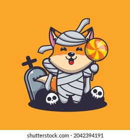 cute fox mummy holding candy