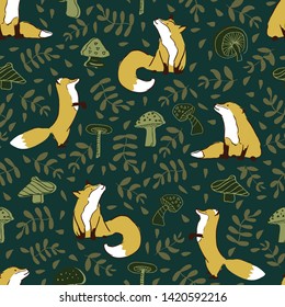 cute fox mushroom leave seamless pattern. Great for kids and textile design