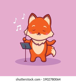 
Cute fox music conductor cartoon illustration