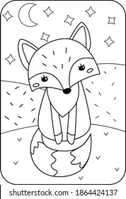 cute fox night illustration coloring pages  preschool education homeschooling