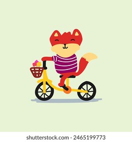 Cute Fox on bicycle vector illustration for fabric, textile and print