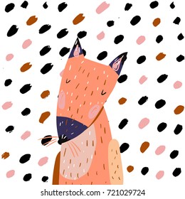 Cute fox on dotted background
