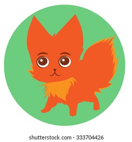 Cute fox on green background. Element for web design and infographics . Vector.