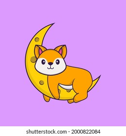 El zorro lindo está en la luna. El concepto de caricatura animal aislado. Puede usarse para camisetas, tarjetas de felicitación, tarjetas de invitación o mascota.