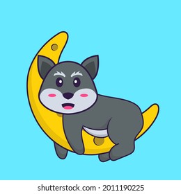 Cute fox is on the moon. Animal cartoon concept isolated. Can used for t-shirt, greeting card, invitation card or mascot.