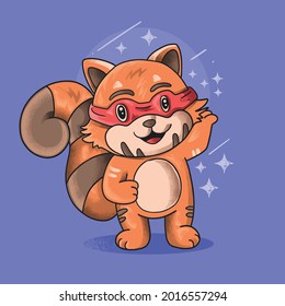 cute fox orange color with mask grunge style illustration