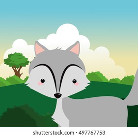 cute fox over forest landscape image 