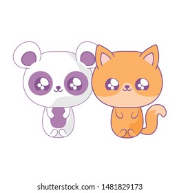 cute fox with panda bear baby animals kawaii style