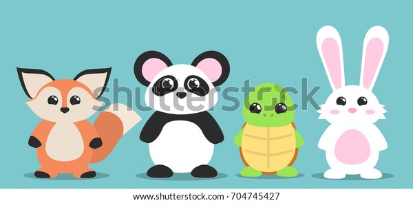 Cute Fox Panda Turtle Rabbit Stock Vector Royalty Free 704745427
