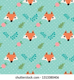 Cute fox pattern, hand drawn.