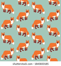 Cute fox pattern on a green background