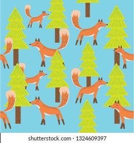 Cute fox pattern,Hand drawn,Modern hand drawn fox vector character