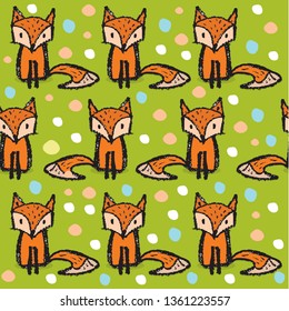 Cute fox pattern,Hand drawn,Modern hand drawn fox vector character