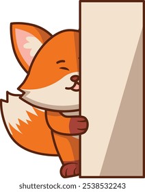 Cute Fox Peeking Out Curious Illustration