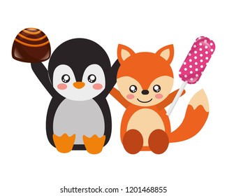 cute fox and penguin sweet candy chocolate