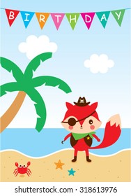 cute fox pirate happy birthday card
