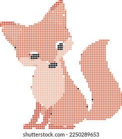 Cute fox in pixel art style, drawn in circles.