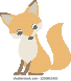Cute fox in pixel art style, drawn in small circles. Vector file for designs.