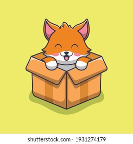 süßer Fuchs in der Kastencartoon-Illustration