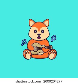 Cute fox playing guitar. Animal cartoon concept isolated. Can used for t-shirt, greeting card, invitation card or mascot.