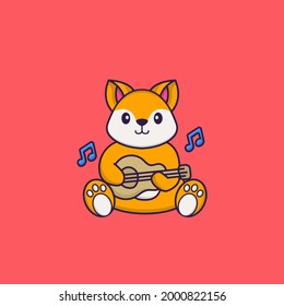Cute fox playing guitar. Animal cartoon concept isolated. Can used for t-shirt, greeting card, invitation card or mascot.