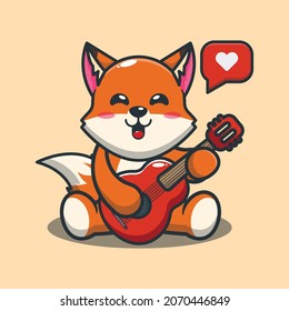 Cute fox playing guitar. Cute animal cartoon illustration.