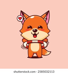 Cute fox playing hula hoop cartoon vector illustration. vector cartoon illustration suitable for poster, brochure, web, mascot, sticker, logo and icon.