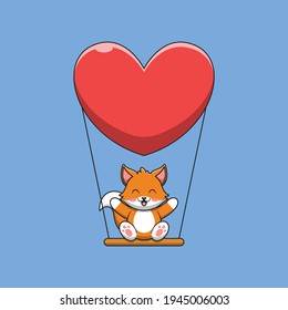 cute fox is playing on the swing
