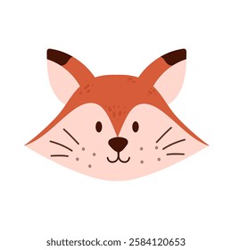 Cute fox portrait. Animal face illustration for kids. Vector isolated on white background